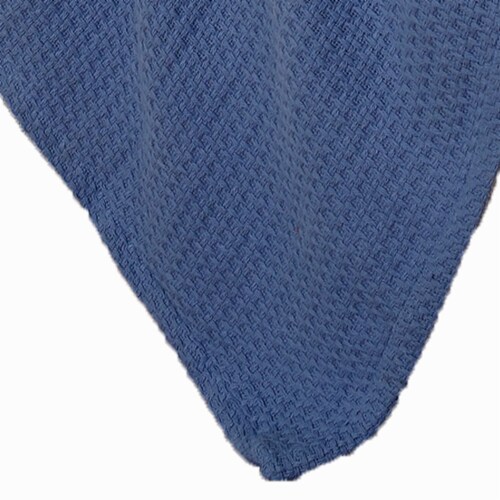 Nyx King Size Ultra Soft Cotton Thermal Blanket, Textured Feel, Denim Blue- Saltoro Sherpi Perspective: bottom