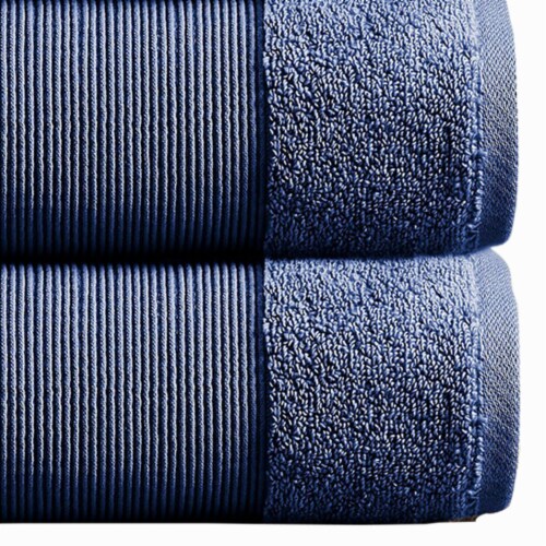 Indy Modern 6 Piece Cotton Towel Set, Softly Textured Design, Deep Blue- Saltoro Sherpi Perspective: bottom