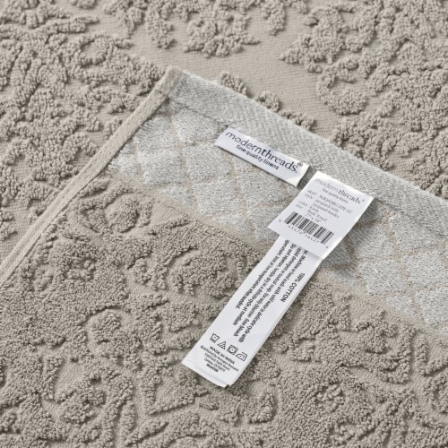 Noa 6 Piece Soft Egyptian Cotton Towel Set, Solid Damask Pattern Trim, Gray- Saltoro Sherpi Perspective: bottom