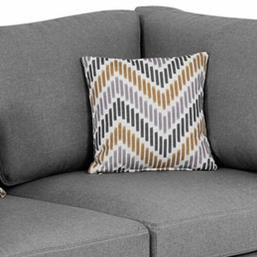 Niyam 67 Inch Loveseat Couch with Padded Seats and 2 Accent Pillows, Gray- Saltoro Sherpi Perspective: bottom
