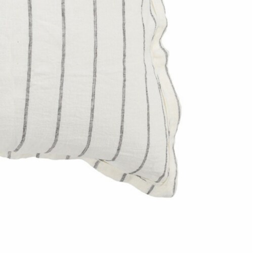 Tara King Size Lumbar Pillow Sham, Cotton Sateen Back, Woven Stripe, Ivory- Saltoro Sherpi Perspective: bottom