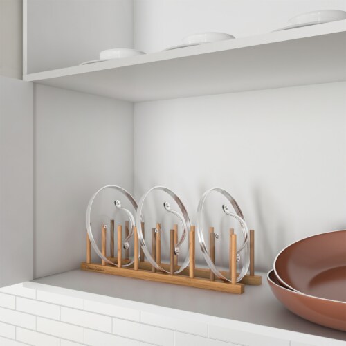 Bamboo Plate Holder Wood Vertical Dish Organizer Peg Board for Kitchen and Home Storage 1 unit Fry s Food Stores