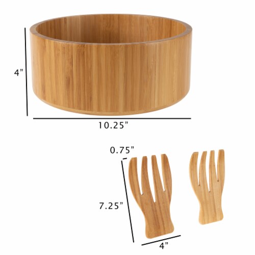 Bamboo Salad Bowl with Utensils – FDA Certified Modern Round Wooden Dinnerware Serving Fruit Perspective: bottom