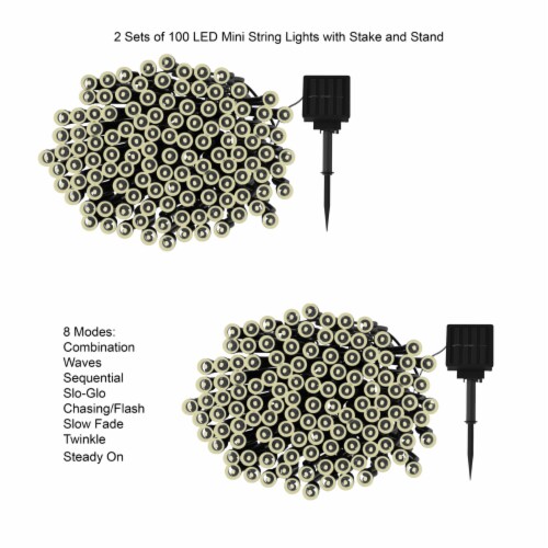Outdoor Mini Solar String Lights- 200 LED Solar Powered Hanging Lighting with 8 Light Modes Perspective: bottom