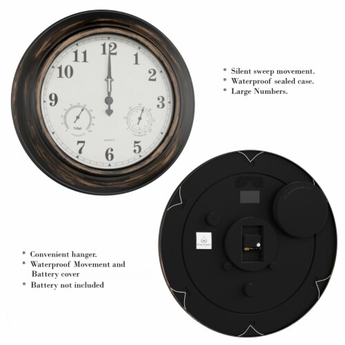 Wall Clock Thermometer-Indoor Outdoor Decorative Large 18 inch  Waterproof Clock, Temperature Perspective: bottom