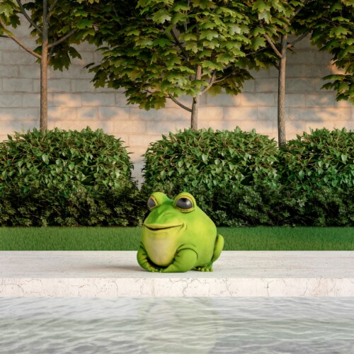 Cute Fat Frog Big Eyes Garden Flower Bed Decor Bright Green Bullfrog with Smile Perspective: bottom