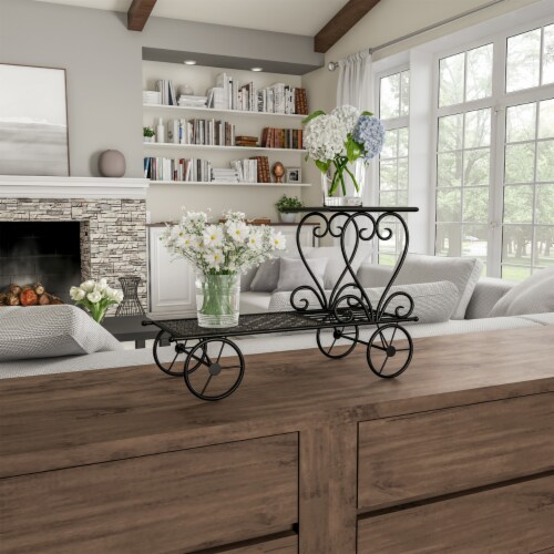 Black Plant Stand  2-Tiered Indoor or Outdoor Decorative Vintage Look Wrought Iron Garden Perspective: bottom