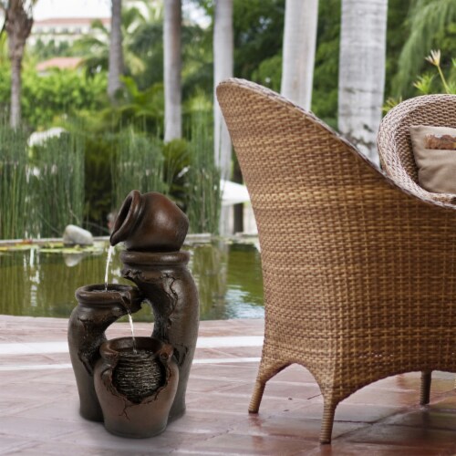 Outdoor Water Fountain Resin Clay Pots 3 Tiers 22 Inch Tall with Pump Included Perspective: bottom