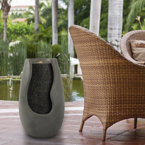 Outdoor Water Fountain 2 Gallon LED Light Concrete Calming Zen Weighs 25 Lbs Perspective: bottom
