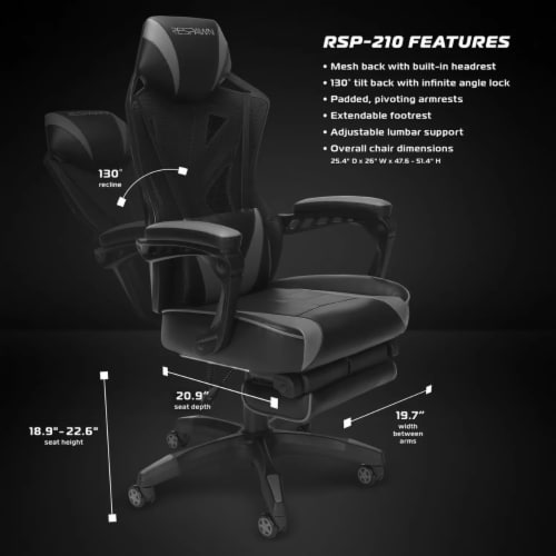 RESPAWN by OFM 210 Racing Style Gaming Chair Grey 1 unit Kroger