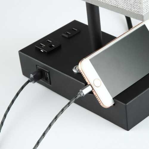 17 in. Grey Table Lamp with USB Port and Charging Dock Perspective: bottom