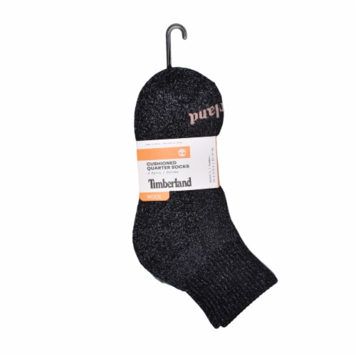 Timberland® Women's Cushioned Wool Quarter Socks - Black/Gray/Pink Perspective: bottom