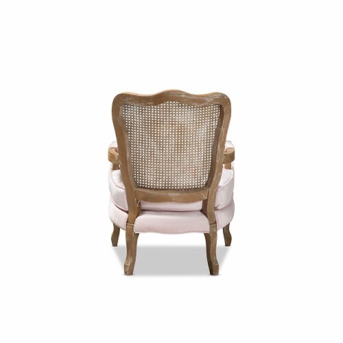 Baxton Studio Vallea Velvet Fabric and Oak Wood Accent Chair in Light Pink Perspective: bottom
