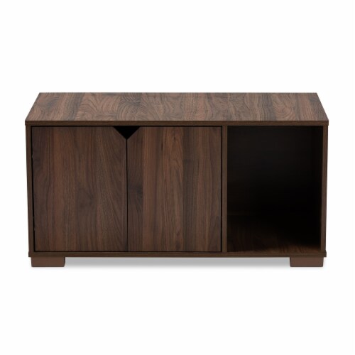 Baxton Studio Jasper Modern Walnut Brown Finished 2 Door Wood Cat Litter Box Cover House Perspective: bottom