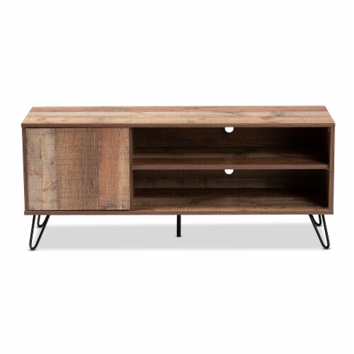 Baxton Studio Iver 1-Door Wood TV Stand in Rustic Oak Perspective: bottom