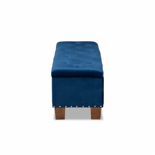 Baxton Studio Hannah Navy Blue Velvet Upholstered Storage Ottoman Bench Perspective: bottom
