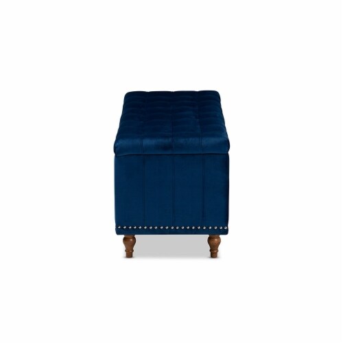 Baxton Studio BBT3137-Navy Velvet-Walnut-Otto Kaylee Modern & Contemporary Navy Blue Velvet F Perspective: bottom