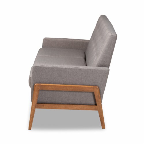 Baxton Studio Perris Mid-Century Modern Light Grey Fabric Upholstered Walnut Finished Wood Sofa Baxton Studio Perris Mid-Century Modern Light Grey Fabric Upholstered Walnut Finished Wood Sofa