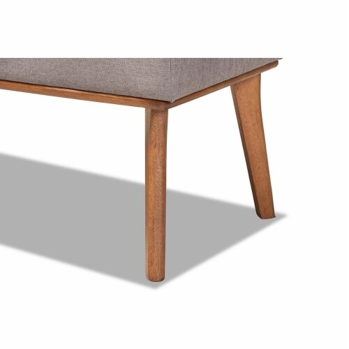 Odessa Mid-Century Modern Grey Fabric Upholstered and Walnut Brown Finished Wood Dining Bench Perspective: bottom