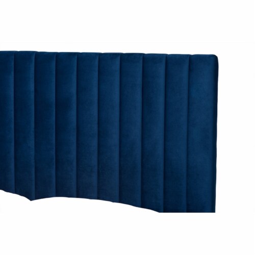 Serrano Glam and Luxe Navy Blue Velvet Fabric and Gold Metal Full Size Platform Bed Perspective: bottom