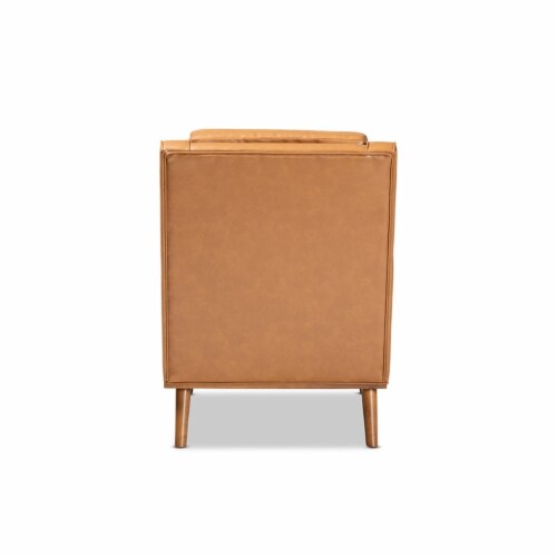 Baxton Studio Daley Tan Faux Leather Walnut Brown Finished Wood Lounge Armchair Perspective: bottom
