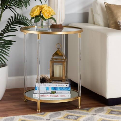 Baxton Studio Aubrie Gold Finished Metal and Glass Accent End
