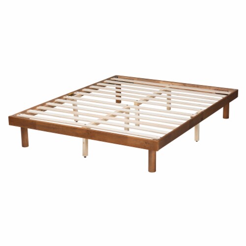 Winston Mid-Century Modern Walnut Brown Finished Wood Full Size Platform Bed frame Perspective: bottom