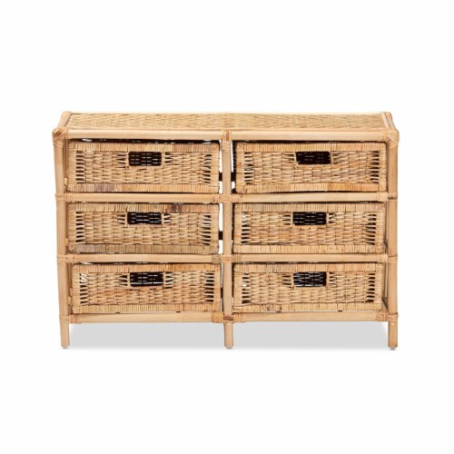 Dariana Modern Bohemian Natural Brown Rattan 6-Drawer Storage Cabinet Perspective: bottom