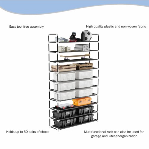 Shoe Rack-10 Tier Storage for Sneakers, Heels, Flats, Accessories, and More-Space Saving Perspective: bottom
