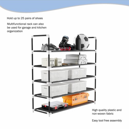 Shoe Rack-5 Tier Storage for Sneakers, Heels, Flats, Accessories, and More-Space Saving Perspective: bottom