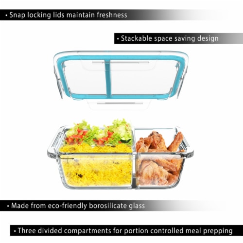 4 Glass Food Storage Containers Three Compartment Portion Control Meal Prep  with Snap on Lids, 1 unit - Fry's Food Stores