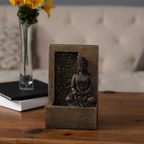Tabletop Water Fountain Buddha Figure Stone Wall Waterfall Zen Soothing Sound Perspective: bottom