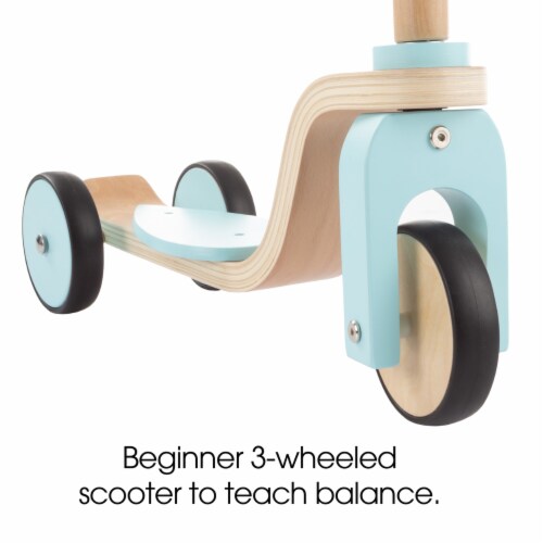 Kids Wooden Scooter Beginner Push Steering Handlebar 3 Wheel