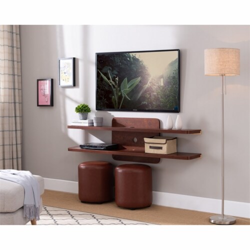 Furniture of America Brie Wood 2-Tier Floating TV Stand in Vintage Walnut Perspective: bottom