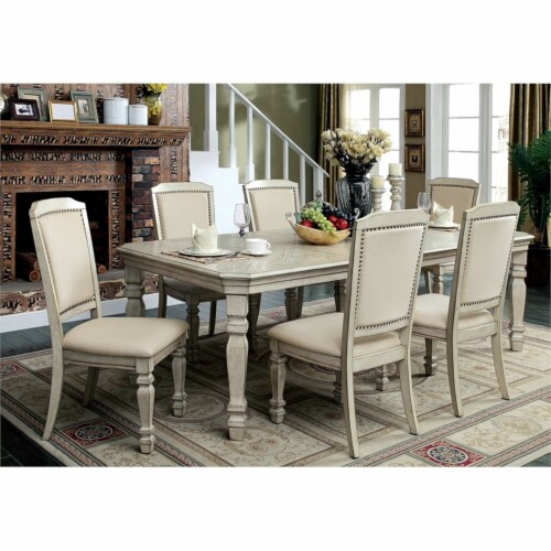 Furniture of America Gaines Fabric Padded Side Chair in Antique White (Set of 2) Perspective: bottom