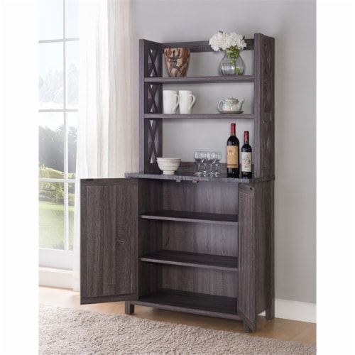 Furniture of America Schuetz Rustic Wood Multi-Storage Kitchen Cabinet in Gray Perspective: bottom