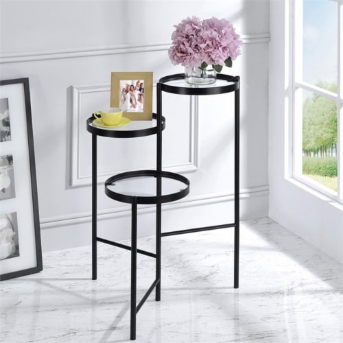 Furniture of America Rhort Contemporary Metal 3-Tier Plant Stand in Black Perspective: bottom