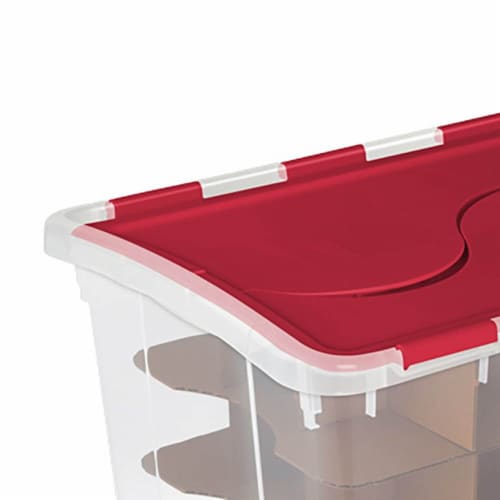 Sterilite Christmas Ornament Storage Container Red Plastic