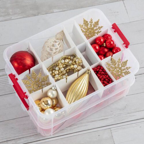 Sterilite 2-Layer Red Ornament Storage Box  Red ornaments, Ornament storage,  Ornament storage box