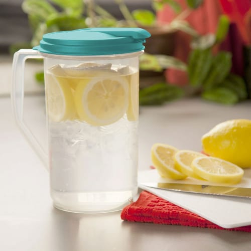 Sterilite 1-Gallon Round Plastic Pitcher and Spout, Clear w/ Color Lid (18 Pack) Perspective: bottom