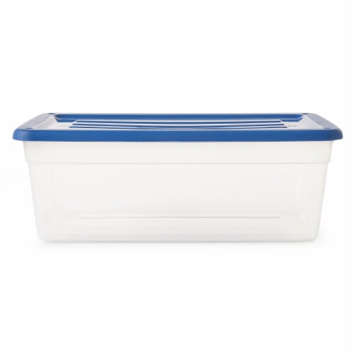 Gracious Living 6 Quart Clear Plastic Storage Bin Container + Blue Lid (12 Pack) Perspective: bottom
