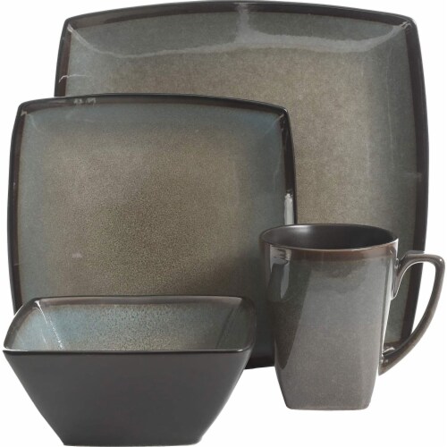 Gibson 16 Piece Square Dinnerware Set with Plates, Bowls, and Mugs (2 Pack) Perspective: bottom