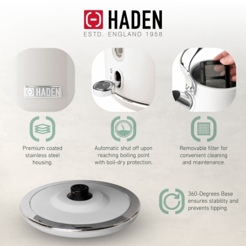 Haden Heritage 1.7 Liter Electric Tea Kettle & 4 Slice Wide Slot Toaster, White Perspective: bottom