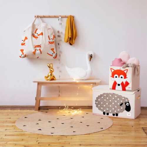 3 Sprouts Kids Foldable Fabric Storage Cube Bin Box, Orange Fox & Bear (2 Pack) Perspective: bottom
