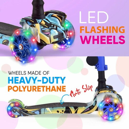 Hurtle ScootKid 3 Wheel Child Ride On Scooter with LED Wheels, Graffiti (2 Pack) Perspective: bottom