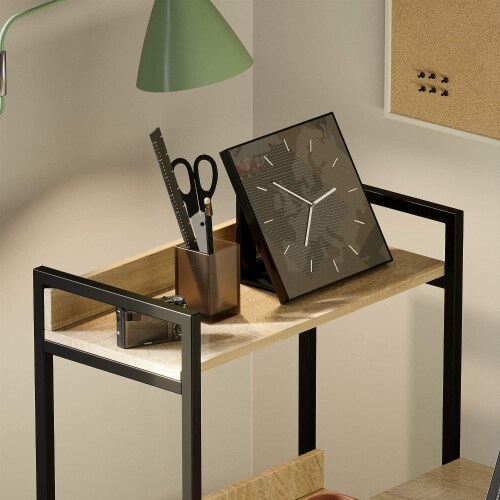 Bestier Computer Office Desk Workstation with Side Storage Shelves & Hook, Oak Perspective: bottom