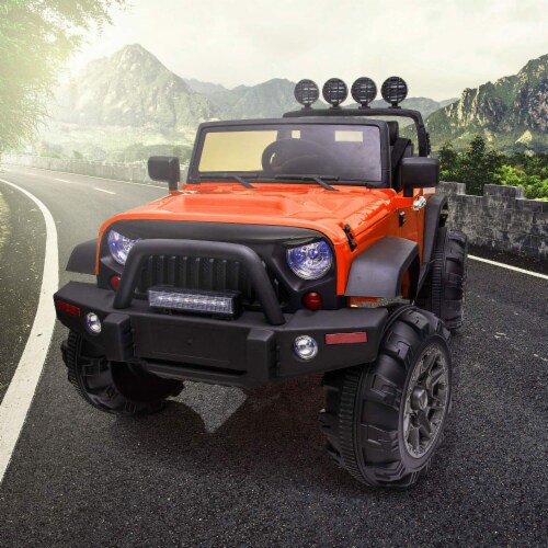TOBBI 12V Kids Electric Battery Powered 2 Speed Open Top SUV Ride On Toy Orange Perspective: bottom