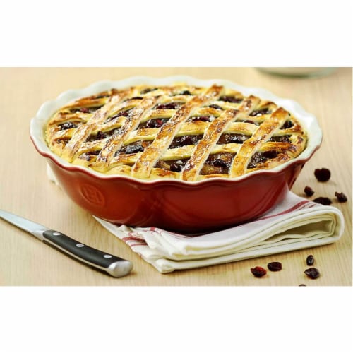 Emile Henry 9  Round Classics Ceramic 1.7 Quart Pie Dish Pan, Red/Blue (2 Pack) Perspective: bottom