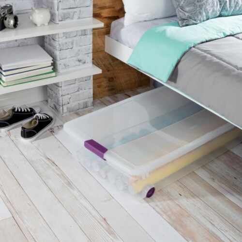 Sterilite 60 Quart ClearView Latch Lid Wheeled Underbed Storage Box, (16 Pack) Perspective: bottom