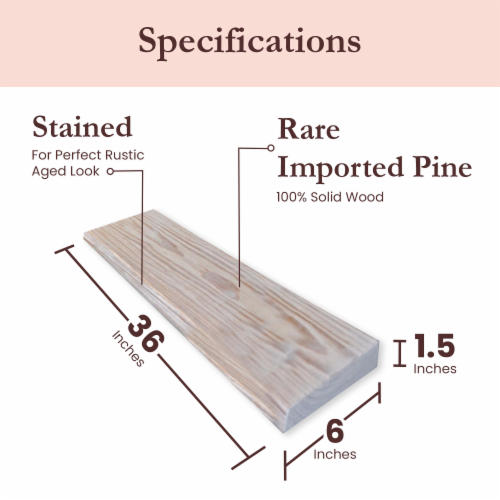Willow & Grace Suzy 36 Inch Floating Wall Mount Shelves, White Wash (4 Pack) Perspective: bottom